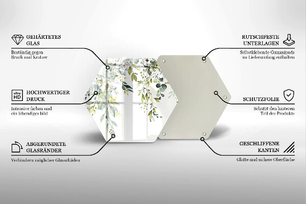 Tabla de cortar de vidrio Hojas y flores decorativas