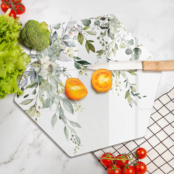 Tabla de cortar de vidrio Hojas y flores decorativas