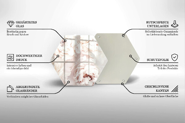 Tabla de cortar de vidrio Peonías pastel