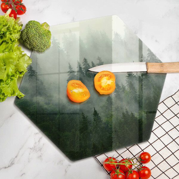 Tabla de cortar de vidrio Paisaje de bosque brumoso