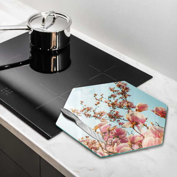 Tabla de cortar de vidrio Árbol de flores rosadas