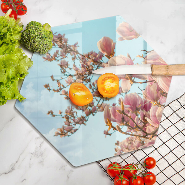 Tabla de cortar de vidrio Árbol de flores rosadas