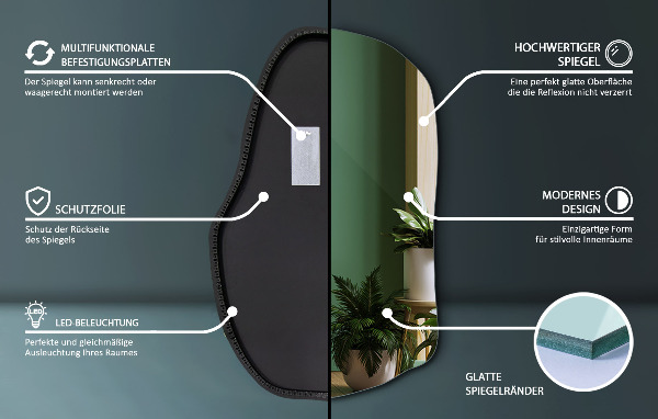 Espejo organico con luz led único 100x65 cm