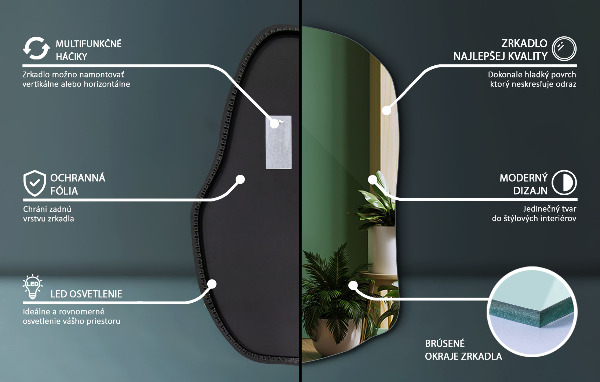 Espejo organico con luz led único 100x65 cm