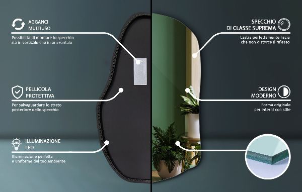 Espejo organico con luz led único 100x65 cm