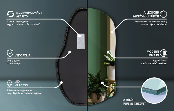 Espejo organico con luz led único 100x65 cm