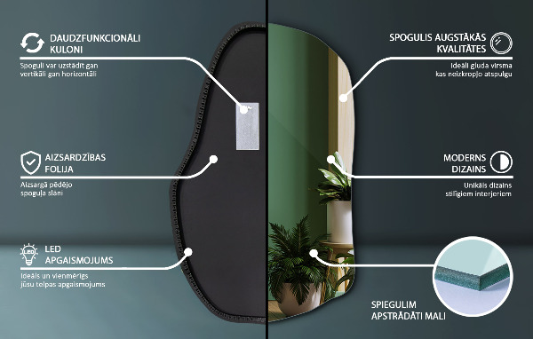 Espejo organico con luz led único 100x65 cm