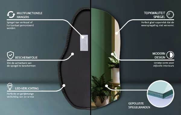 Espejo irregular con luz único 70x46 cm