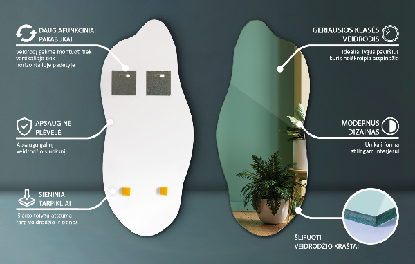 Espejo irregular sin marco 40x90 cm
