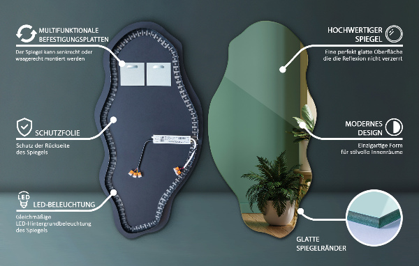 Espejo organico con luz led de moda 40x80 cm