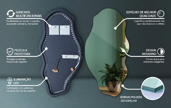 Espejo organico con luz led de moda 40x80 cm