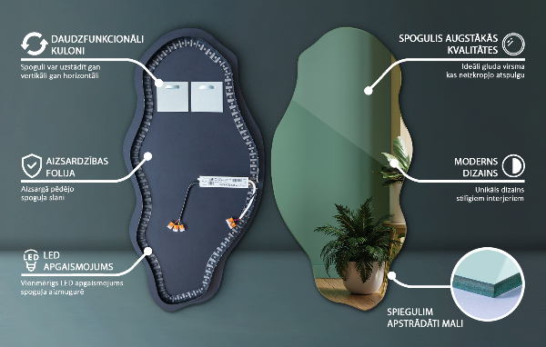 Espejo organico con luz led elegante 45x90 cm