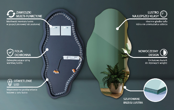 Espejo organico con luz led decorativo 50x100 cm