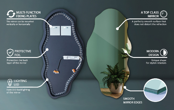 Espejo organico con luz led decorativo 50x100 cm