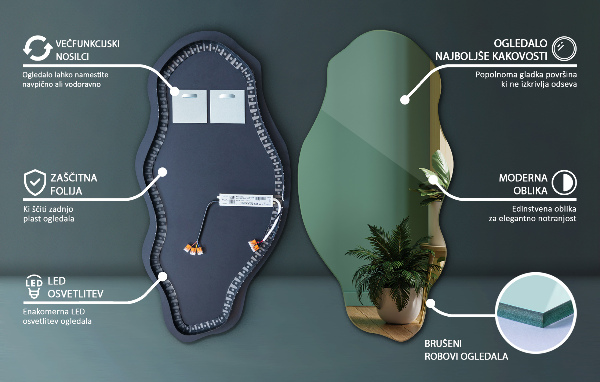 Espejo organico con luz led decorativo 50x100 cm