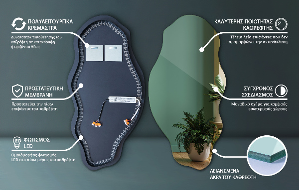 Espejo organico con luz led decorativo 50x100 cm