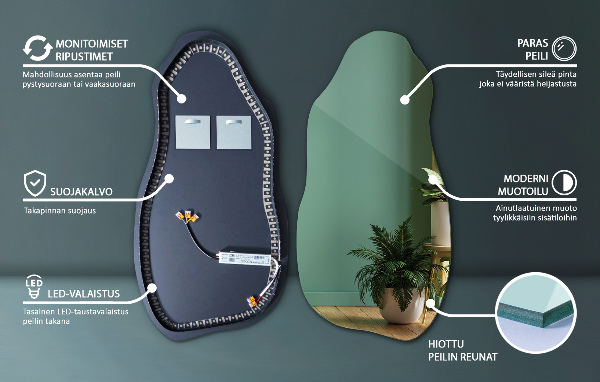 Espejo organico con luz led elegante 40x80 cm