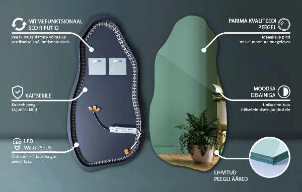 Espejo organico con luz led minimalista 45x90 cm