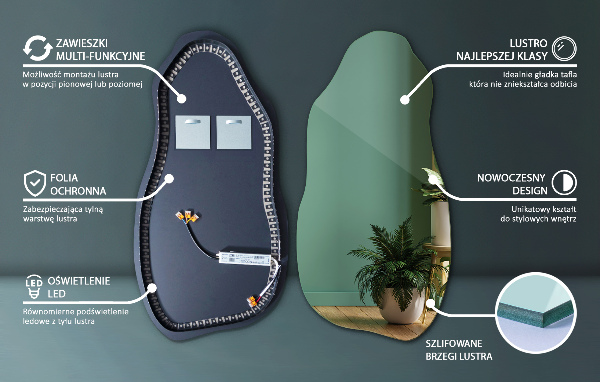 Espejo organico con luz led moderno 50x100 cm