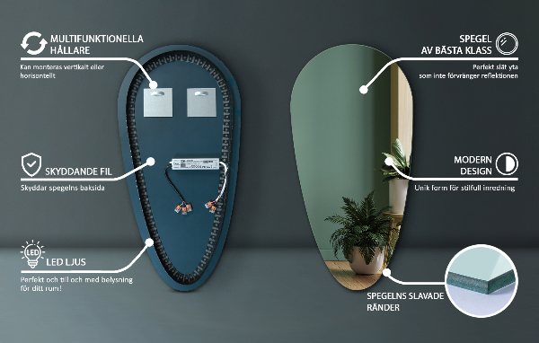 Espejo lagrima con luz 35x70 cm
