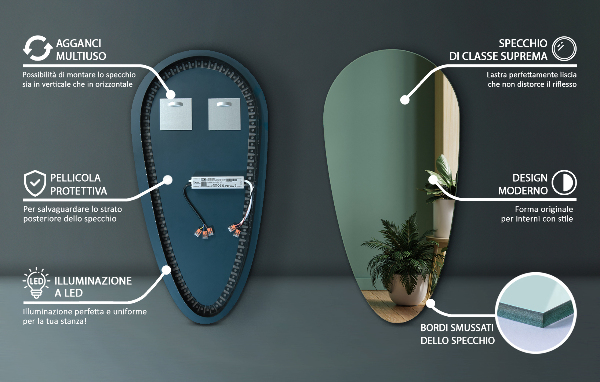 Espejo lagrima con luz led 50x100 cm