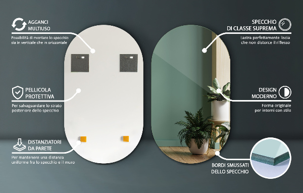 Espejo ovalado sin marco 40x70 cm