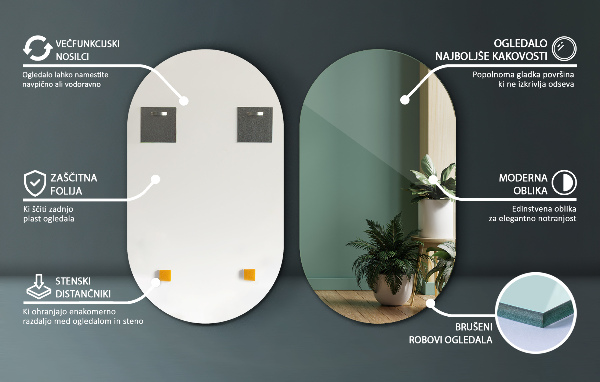 Espejo ovalado sin marco 46x80 cm