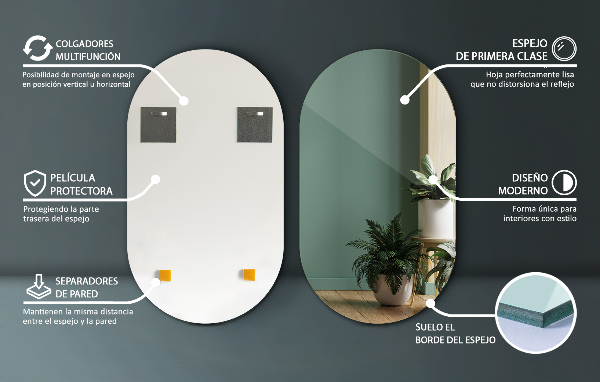 Espejo ovalado moderno sin marco 52x90 cm