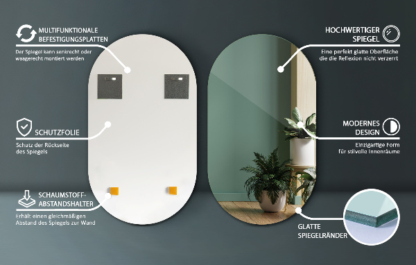 Espejo forma ovalada sin marco 58x100 cm