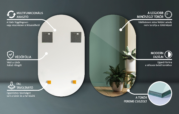 Espejo forma ovalada sin marco 58x100 cm