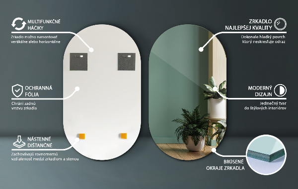 Espejo forma ovalada sin marco 58x100 cm