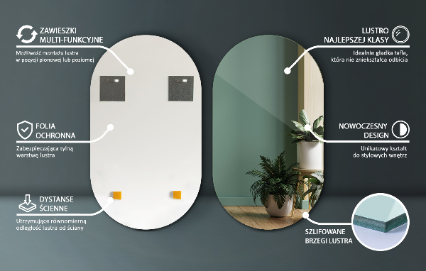 Espejo forma ovalada sin marco 58x100 cm