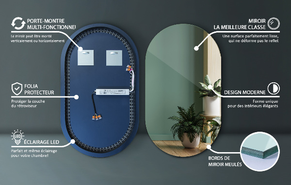 Espejo ovalado led sin marco 58x100 cm