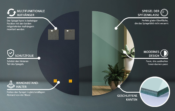 Espejo semicirculo sin marco 30x60 cm