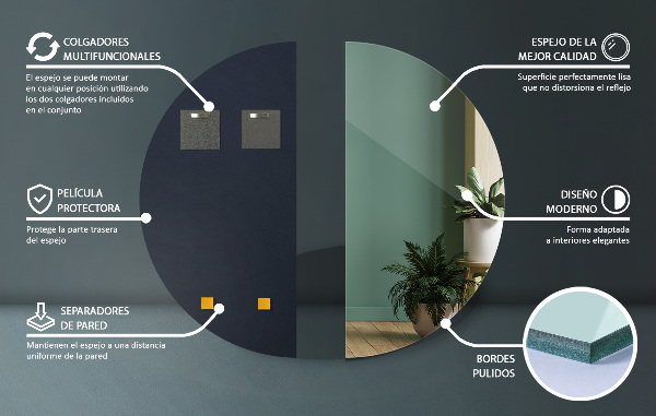 Espejo semicirculo sin marco 30x60 cm