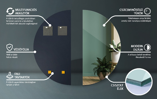 Espejo semicircular sin marco 40x80 cm