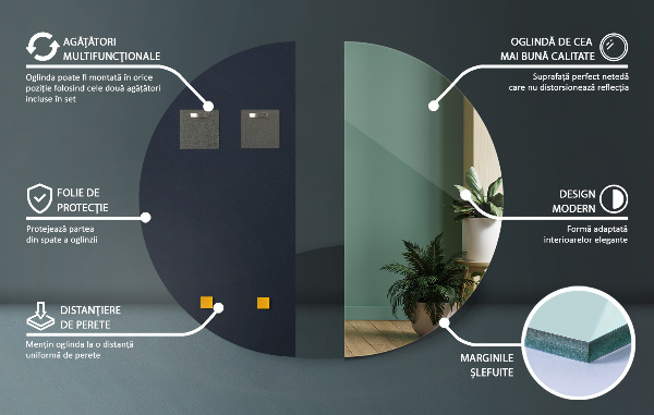 Espejo moderno media luna sin marco 45x90 cm