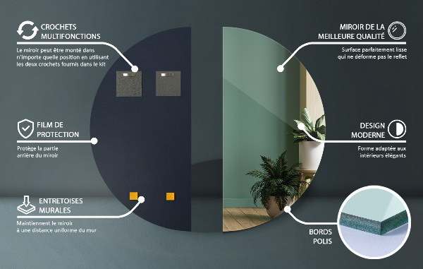 Espejo decorativo semicircular sin marco 50x100 cm