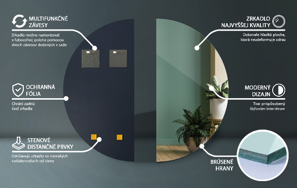 Espejo decorativo semicircular sin marco 50x100 cm