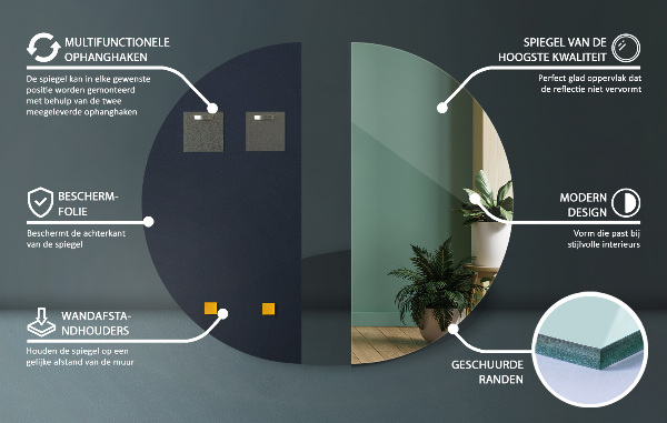 Espejo decorativo semicircular sin marco 50x100 cm