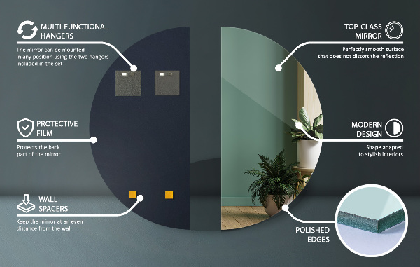 Espejo decorativo semicircular sin marco 50x100 cm