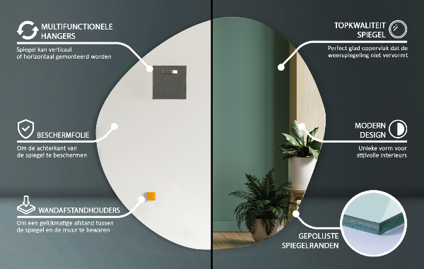 Espejo decorativo irregular sin marco 58x57,5 cm