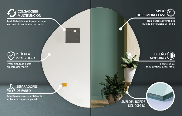 Espejo organico para pared sin marco 67,6x67 cm