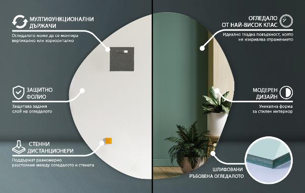 Espejo moderno irregular sin marco 77,3x76,6 cm