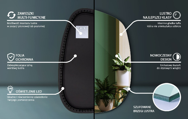 Espejo irregular con luz 55x38 cm