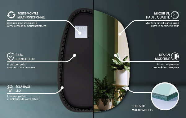 Espejo irregular con luz 55x38 cm