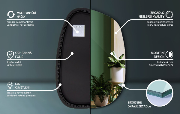 Espejo irregular con luz 55x38 cm