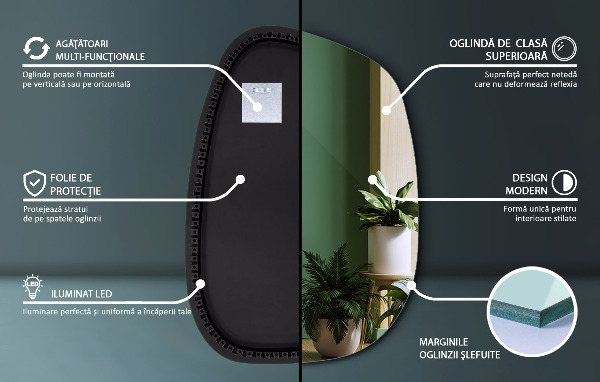 Espejo irregular con luz 55x38 cm