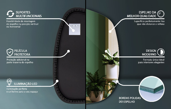 Espejo irregular con luz 55x38 cm