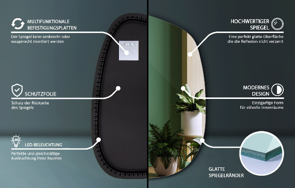 Espejo organico con luz led 91x66 cm